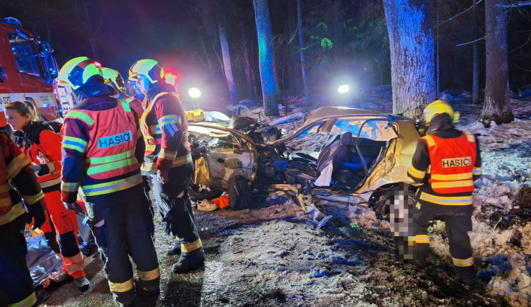 Auto dostalo smyk a narazilo do stromu. Dva lidé skončili v nemocnici