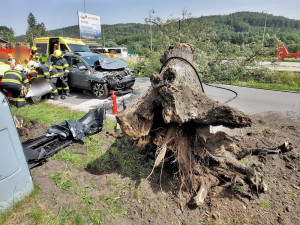 Na projíždějící auto na Bruntálsku spadl strom. Tři lidé se zranili, staršího muže museli záchranáři oživovat