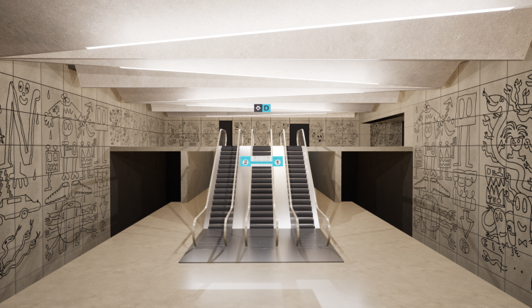 Nová stanice metra jako galerie. Libuš ozdobí výtvarné reliéfy i socha dinosaura