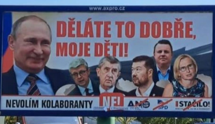 Děláte to dobře, moje děti, chválí Putin na billboardech na Jesenicku ANO, SPD a komunisty