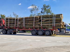 Policisté na D1 zastavili kamion se dřevem, byl přetížený o 7 tun