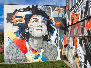 Umělec Khoma opět kouzlil. Nový mural proměnil fasádu školy v umělecké dílo