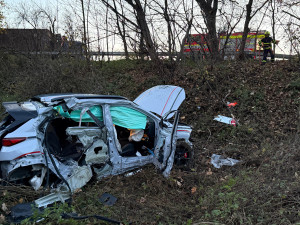 VIDEO: Auto u Vlčovic skončilo mimo silnici, pomoc zraněnému řidiči zavolalo samo