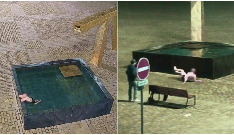 VIDEO: Pod rouškou tmy vlezl do kašny, při vylézání se rozplácl na zem