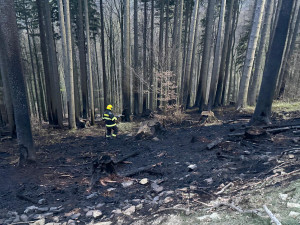 Rozsáhlý požár lesa u Morávky hasiči likvidovali celou noc. Ze vzduchu pomáhal i vrtulník