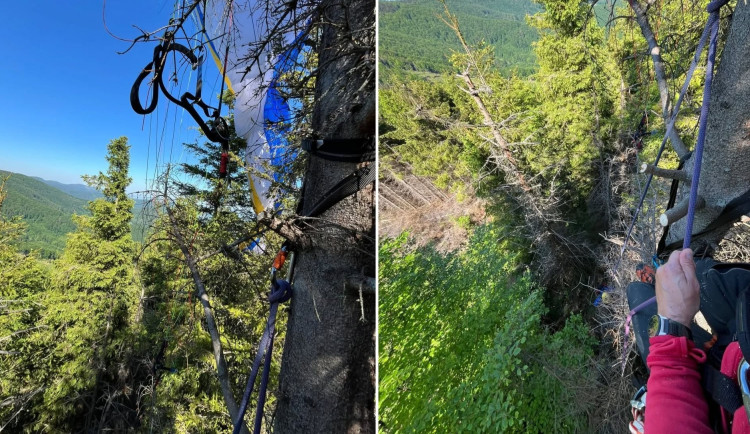 Záchrana paraglidistů, kteří zůstali viset na stromech