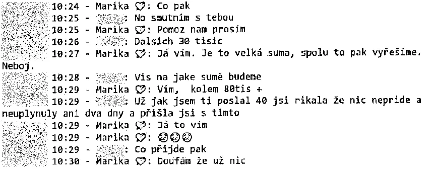 Komunikace podvedeného s podvodníkem.