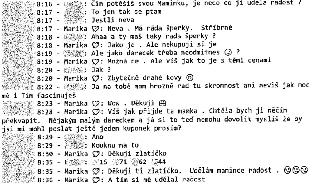 Komunikace podvedeného s podvodníkem.