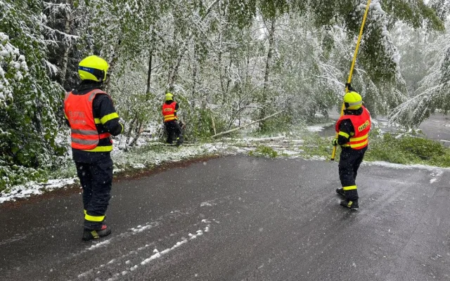 Sníh lámal stromy na Frýdecko-Místecku. Hasiči řešili desítky událostí