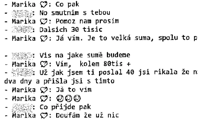 Komunikace podvedeného s podvodníkem.