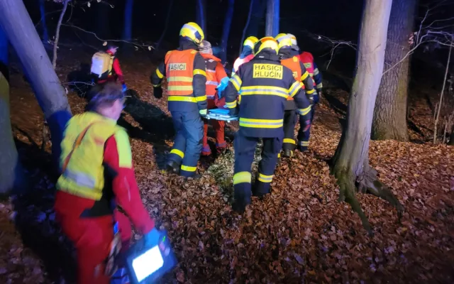 Noční zásah na Opavsku: auto narazilo do stromu, hasiči vyprošťovali zaklíněnou ženu