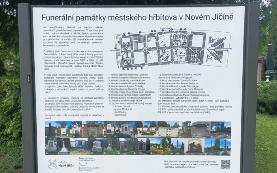 Hřbitov v Novém Jičíně má novou informační tabuli. Zavede vás k významným hrobům